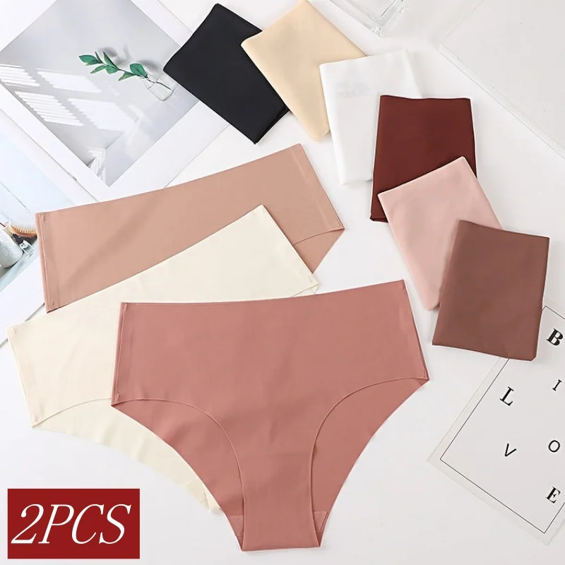 2Pcs/Set Ice Silk Seamless Panties Women High Waist Briefs Seamless Underwear Female Underpants Ultra Thin Panties Sexy Lingerie