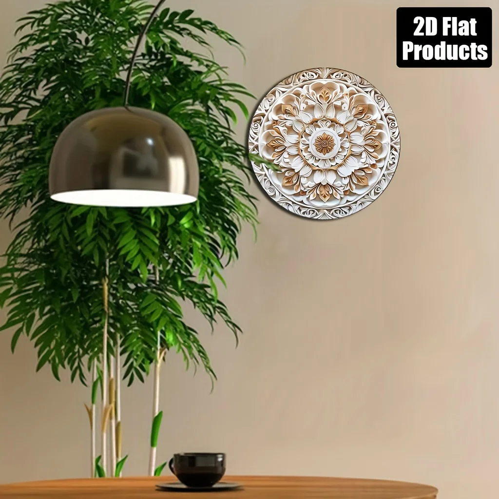 2D Flat - 1pc of a 2D Flat Metal Aluminum Sign Featuring a Mandala Flower Design, Ideal for Decorative Purposes. This High-Defin