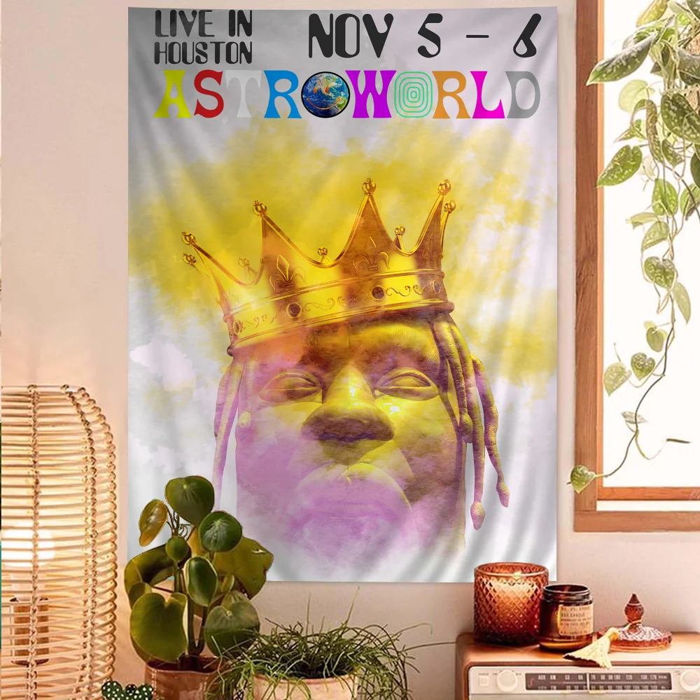 Travis Scott Astroworld Anime Tapestry Hippie Flower Wall Carpets Dorm Decor Cheap Hippie Wall Hanging