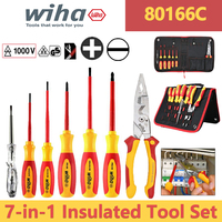 WIHA 80166C 7-in-1 Insulated Tool Set with Voltage Test Pen Plier Tool Bag and Phillips & Slotted Screwdrivers Repair Hand Tools