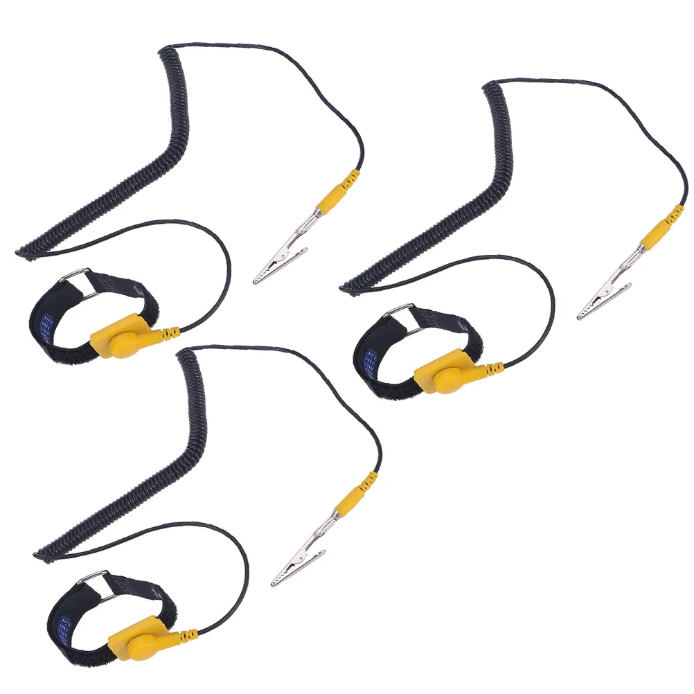 3Pcs Anti-Static Wrist Straps Adjustable Grounding Bands Protect Electronic Devices with Removable Clip Coiled Lead Long Length
