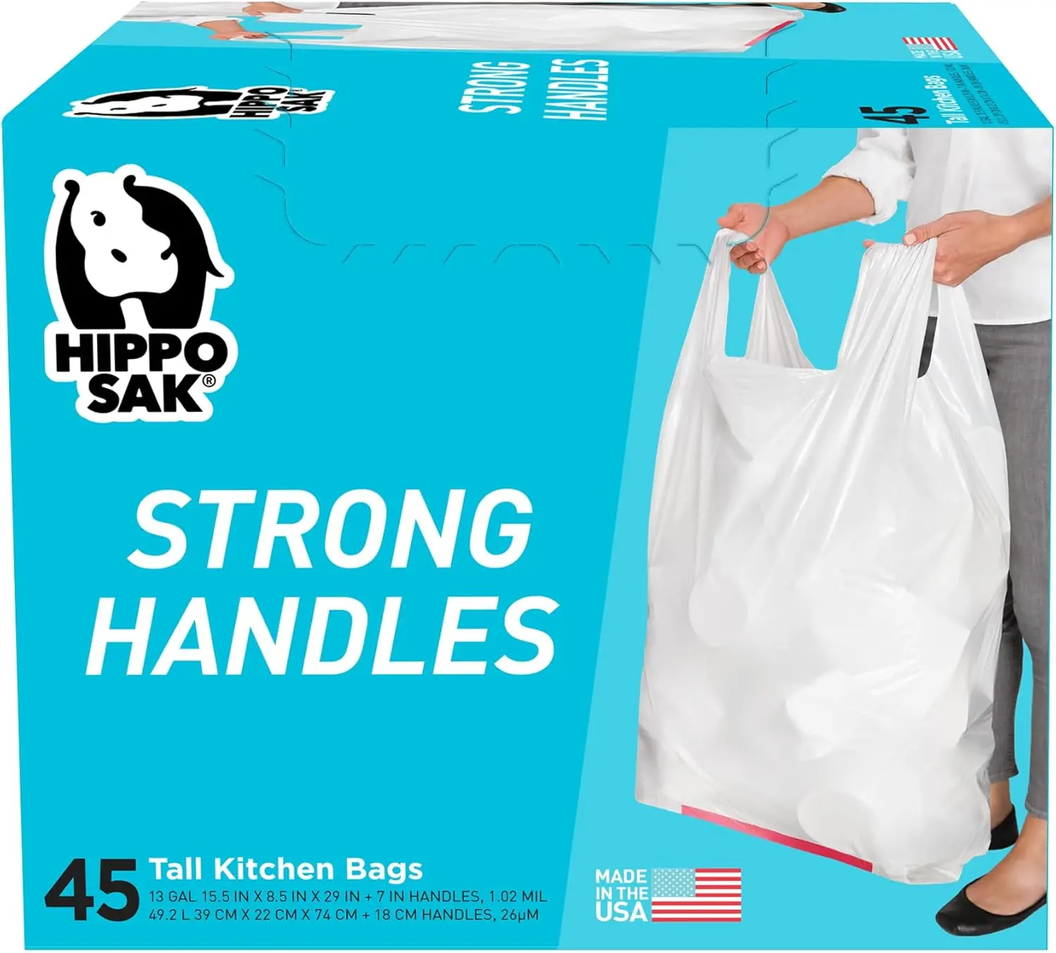 

13 Gallon Kitchen Trash Bags with Handles, 45 Count - Durable Garbage Bags for Easy Disposal