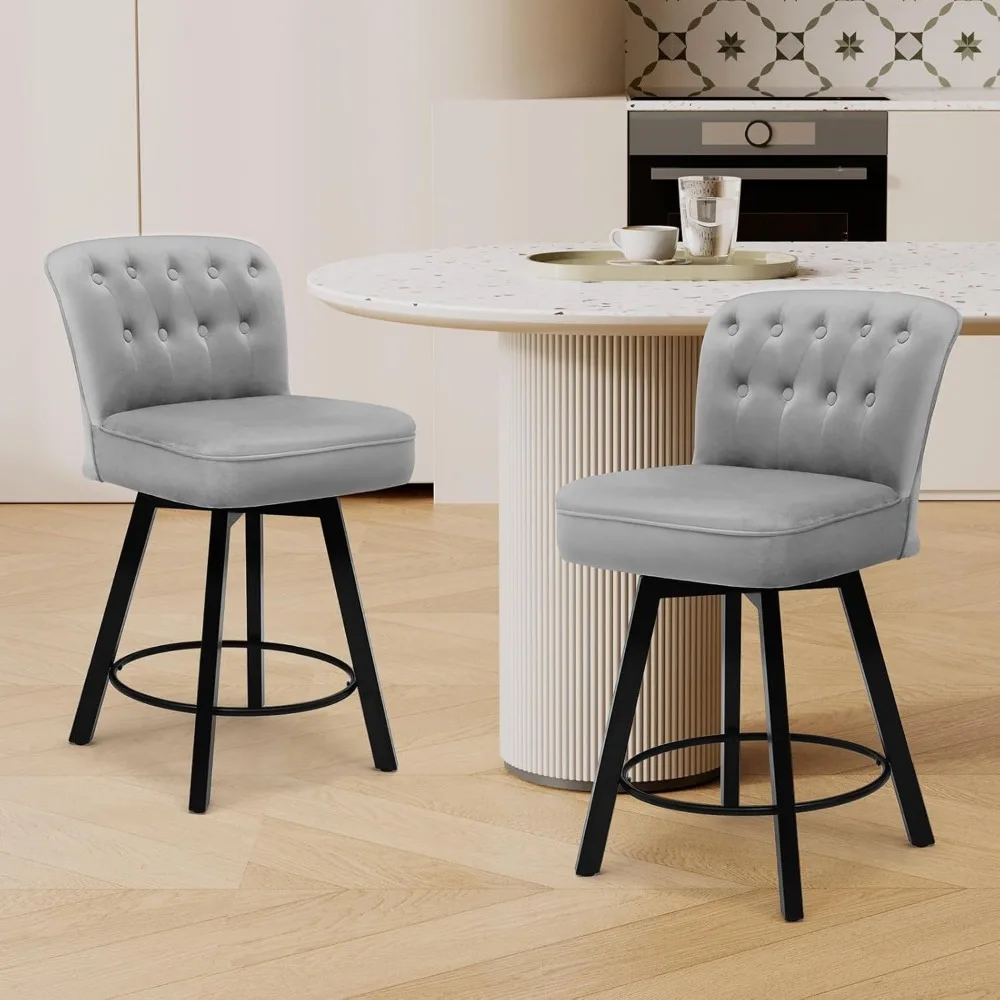 

Velvet Bar Stools Set of 2, Counter Height Swivel Chair with Wide Upholstered Seat Cushion, Adjustable Height Barstools with Stu