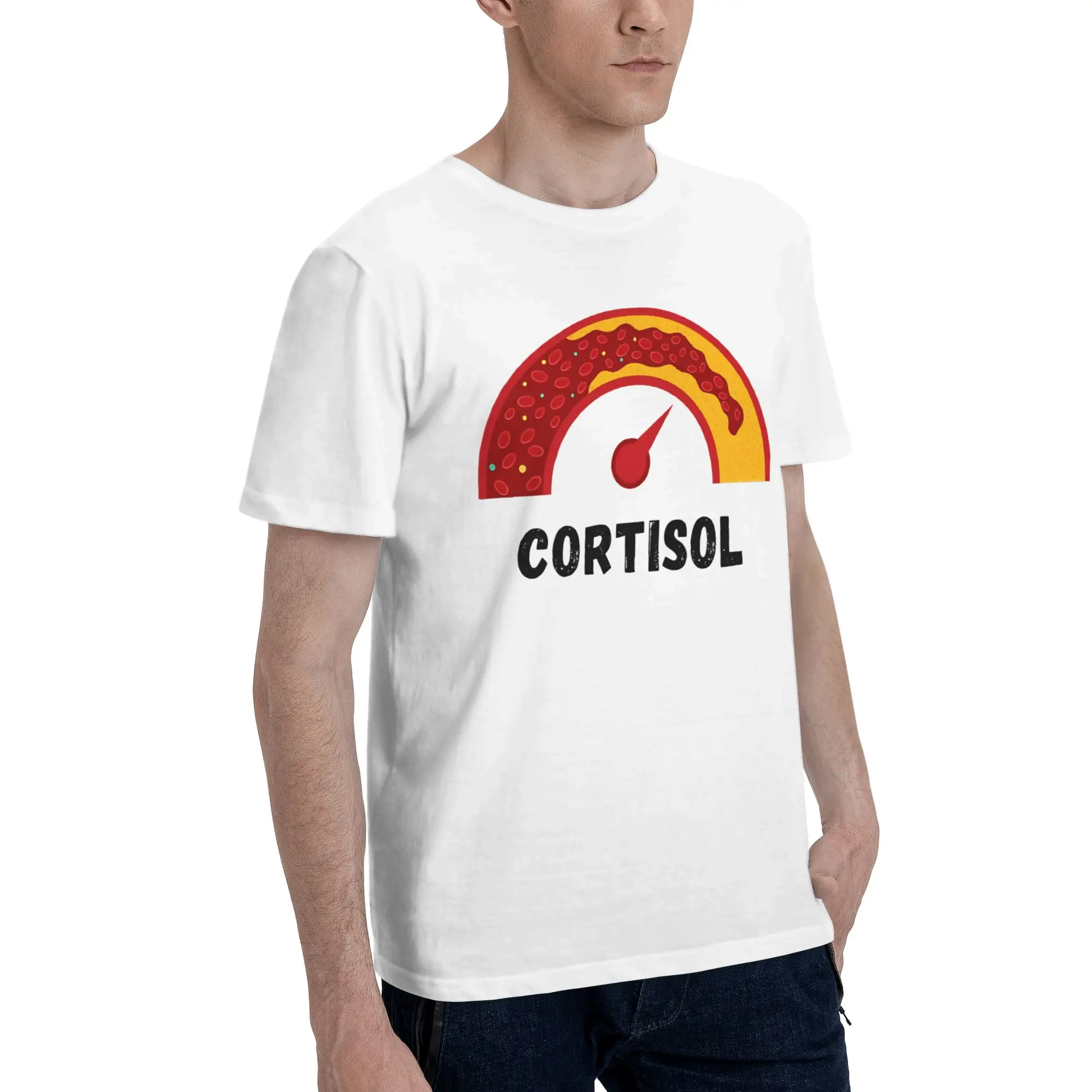Funny Low Cortisol Levels Meme Funny Graphic 100% Cotton T-Shirt  Tees Tops For Men