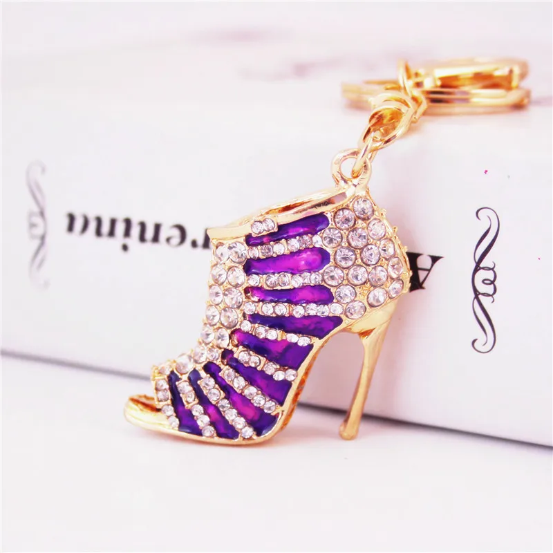 Creative Colorful Epoxy Craft Set High Heels Shoes Keychain Ladies Bag Accessories Metal Pendant Small Gift Jewelry