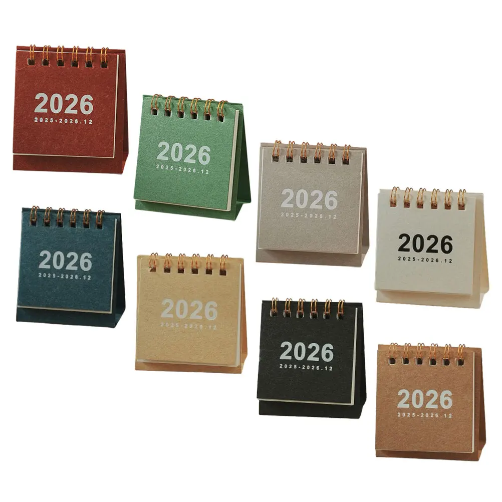 

8Pcs 2026 Mini Desk Calendar Small Standing Flip Monthly Desktop Twin-Wire Binding Portable Lightweight Paper Material