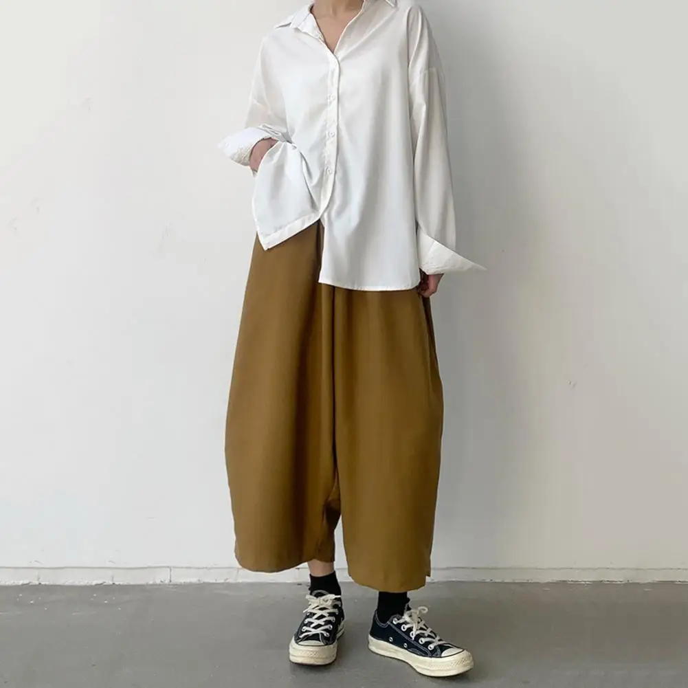 Women Bloomers Soft Bloomers Elastic High Waist Women's Harem Pants with Pockets Solid Color Wide Leg Yoga for Streetwear