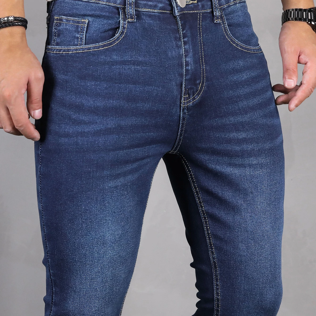 Men Casual Business Jeans Fashion Slim Fit Stretch Denim Pants Classic Style Pure Color Male Jeans Trousers Men Luxury Clothing