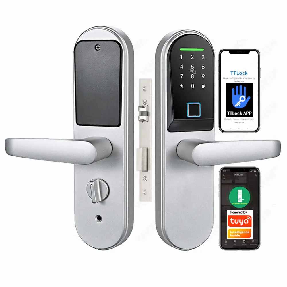 Tuya or TTlock APP Security Door Lock Smart  Biometric Fingerprint Door Handle Digital Keyless Smart Locks 2018