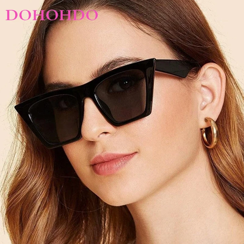 

DOHOHDO Vintage Cat Eye Sunglasses Women Trendy Big Frame Sun Glasses Female Brand Designer Retro Cateye Shades Fashion UV400