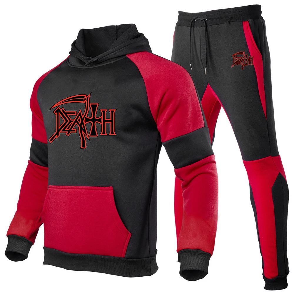 Death Rock Band Heavy Metal Print Two Piece Set Hoodie + Pants Men Tracksuit Sweat Suits Streetwear Outfits Tracksuit Set