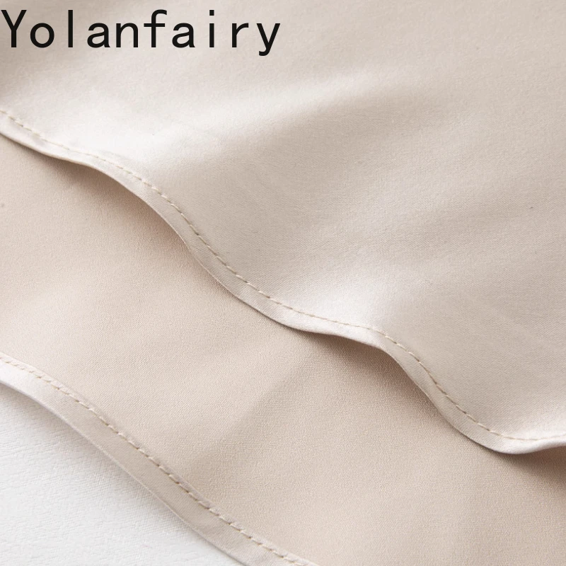 YOLANFAIRY Sukienka damska ze 93% jedwabiu morwowego, satynowa, sznurowana, beżowa, elegancka sukienka typu \"vest\", bez rękawów, odzież letnia