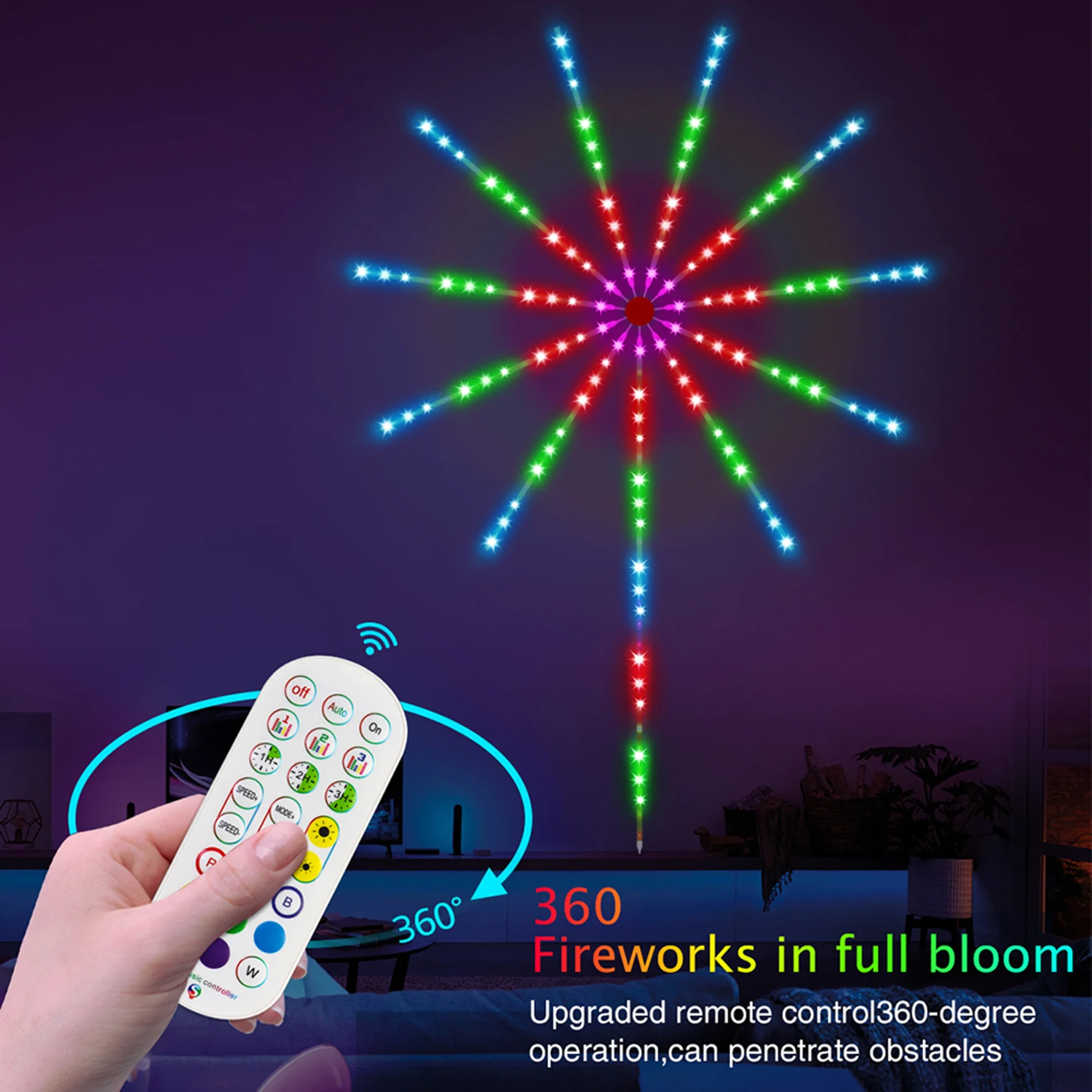 SCKDAY Smart Firework LED Strip Festoon Lights RGBIC Music Sync Indoor Self-Adhesive Fairy Lights for Christmas Party Room Decor