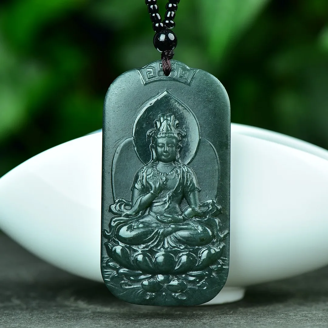 

Exquisite Hetian Green Jade Guanyin Pendant Peace Plaque Jade Necklace for Men and Women