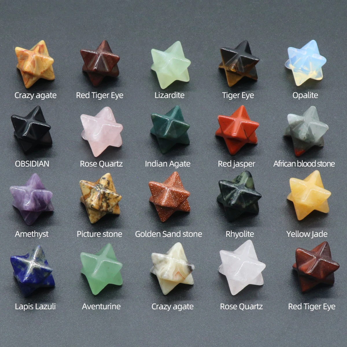 Natural Stone Beads No Hole Merkaba Star Ornaments Crystal Protection Sacred Meditation Energy Healing Chakra