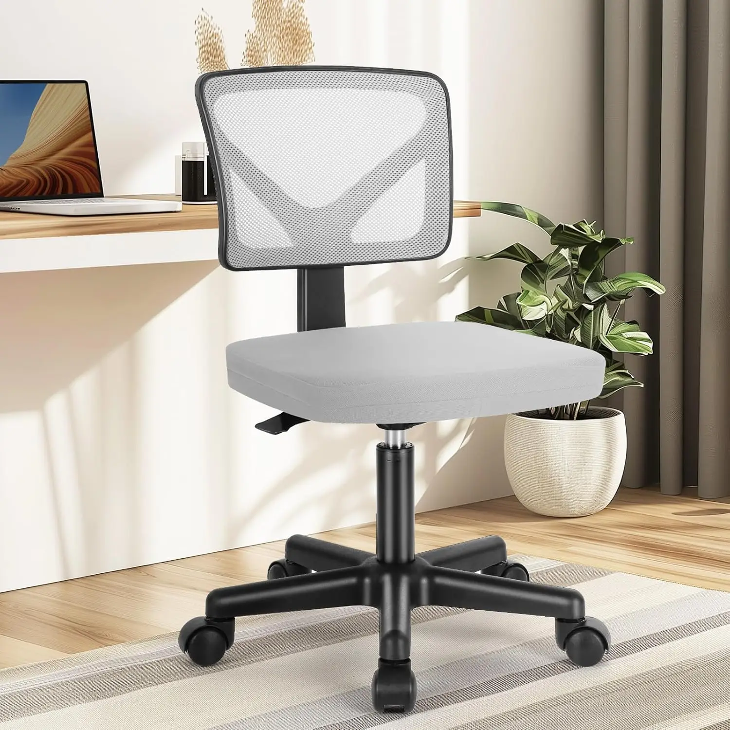 

Arml Desk Chairs With Wheels, Ergonomic Adjustable Home Office Swivel Rolling Task Chair No Arms, Comfy Mesh Mid Ba Computer