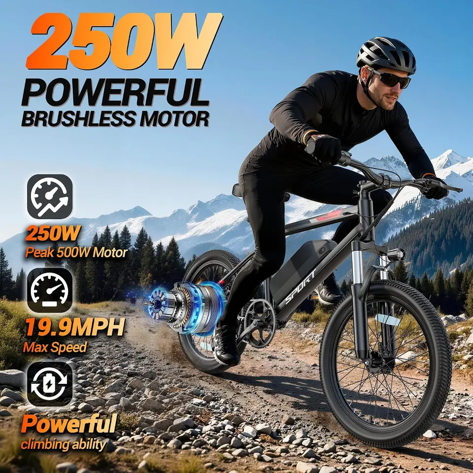 20''/26'' Electric Bike with Removable Battery Power for 30-40Miles Range, 19 MPH Top Speed, 3 Riding Modes Front Suspension Commuter Electric Bicycle image 2