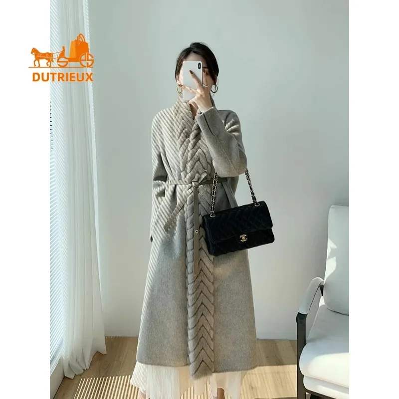 High-end 2024 New Women Long Mink Collar Cashmere Coat, Luxury Double-sided 100% Cashmere Wool Coat Winter Warm Jacket for Women