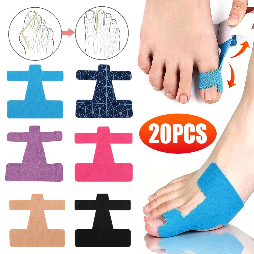 20PCS Toe Corrector Hallux Valgus Bunion Corrector Orthotic Tape Support Breathable Cotton Self Adhesive for Toe Alignment