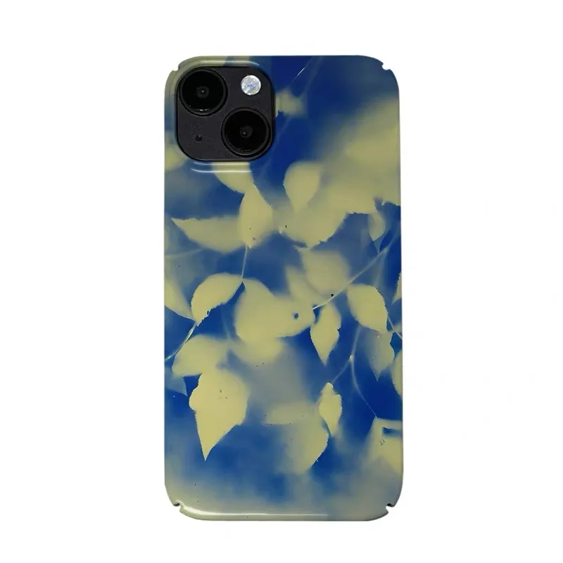 

Blurred Blue and Yellow Leaves Phone Case for IPHONE 17 Air 16E 15 PROMAX 14 Plus 13 12 MINI 11PRO 16Plus XR Acrylic Phone Cover