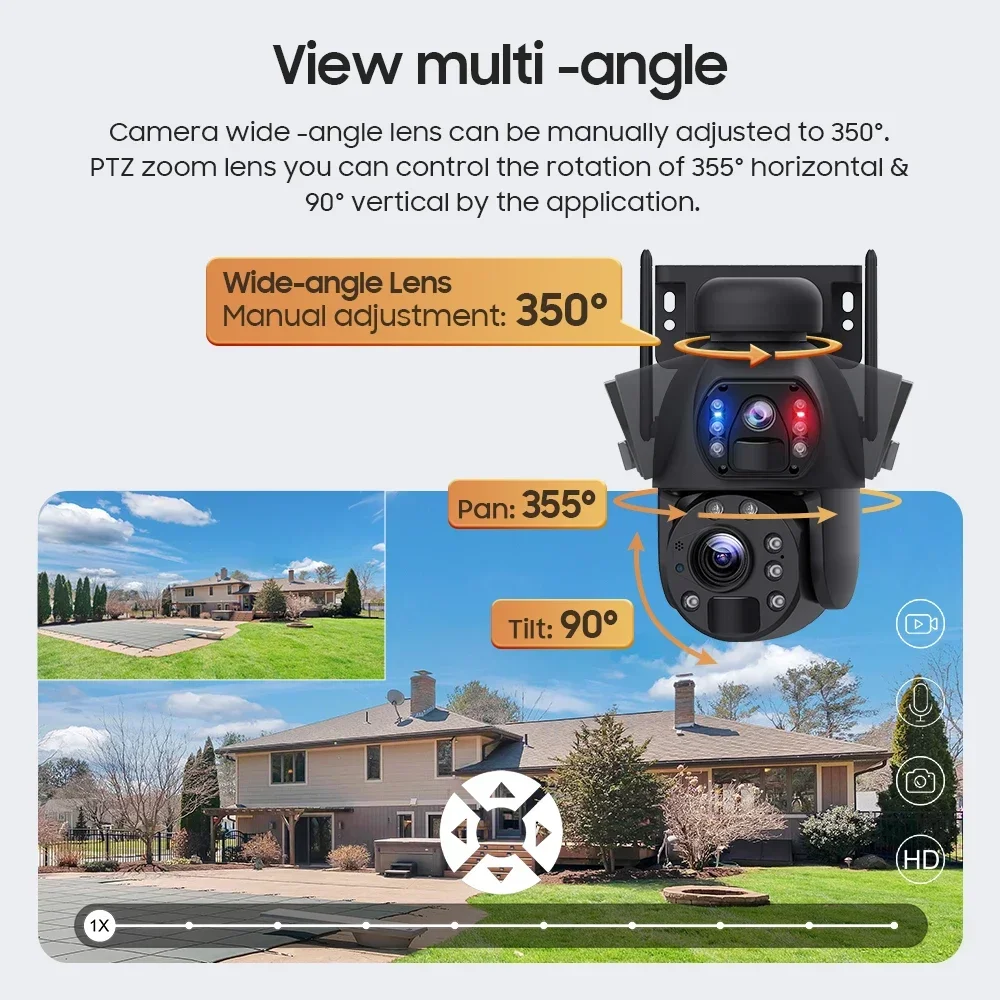 Solar Wireless CCTV IP Security Camera 20X Zoom 4K 8MP Outdoor Auto Tracking Wifi PTZ Video Surveillance Camera Dual Lens 6MP