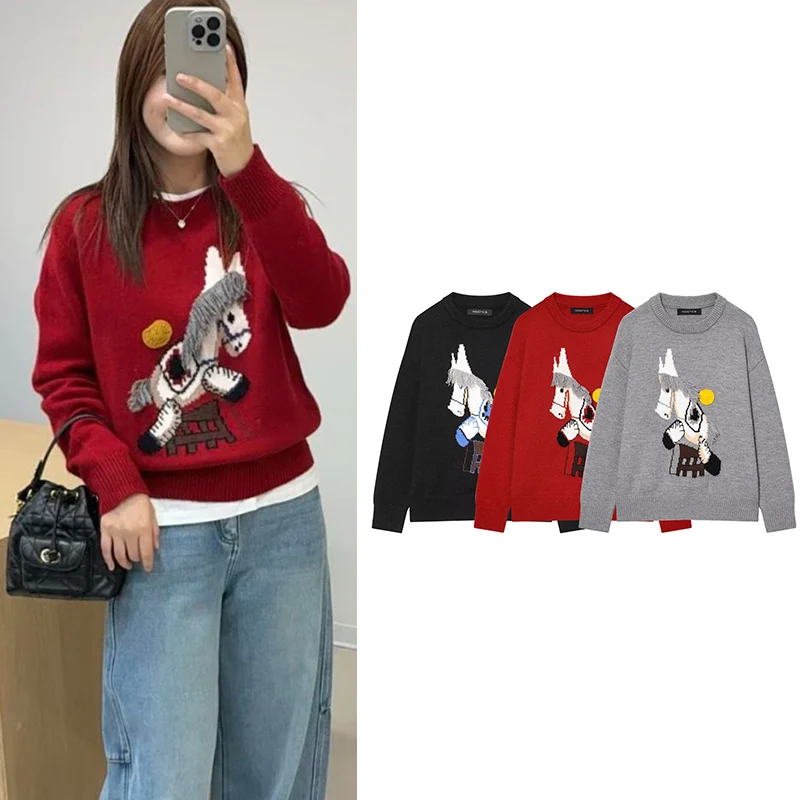 

Вязаный пуловер, женский свитер, новинка 2026, модный элегантный теплый женский свитер с вышивкой, блузка, шикарные молодежные вязаные топы