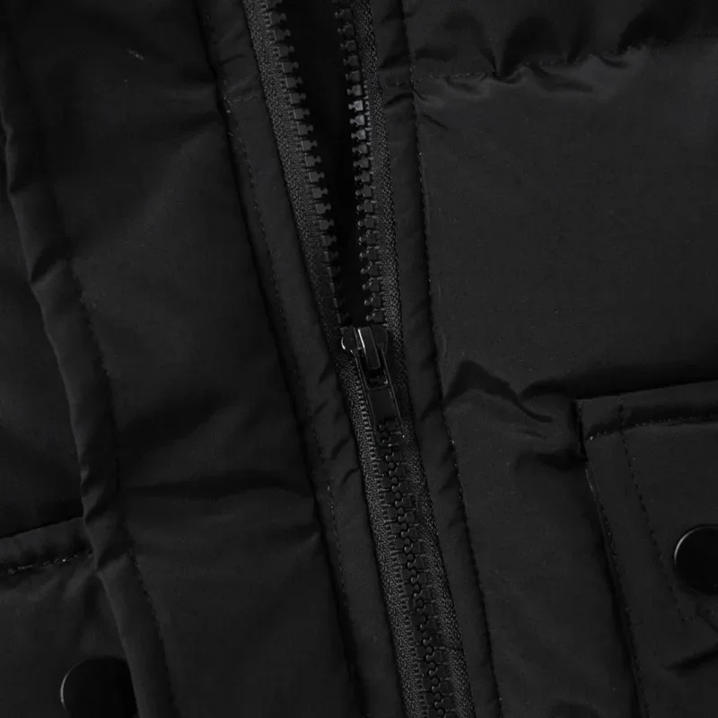 Women Hooded Puffer Coat Winter Thick Padded Jacket With Square Pockets Insulated Outerwear For Casual Wear Black Fashion Style