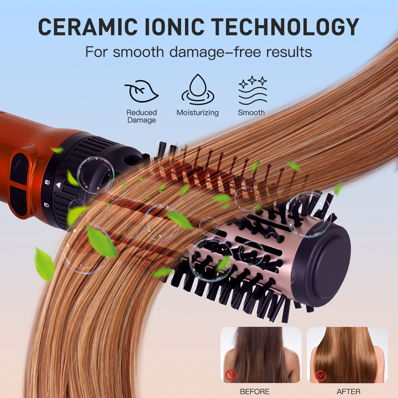Hatteker EU 3-Kopf Heißluftbürste Haartrockner mit starkem Luftstrom, elektrischer Glätter, Lockenwickler, Roller, Kamm, Föhn, Styling-Tool für Frauen – Detail 9