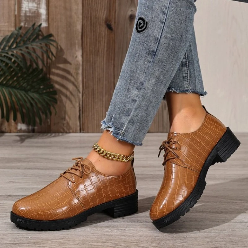 Oxfords Women's Shoes Handmade Womens Flat Shoes Pu Leather Bullock Lace Up Female Oxfords Shoes Fashion Daily Casual Shoes