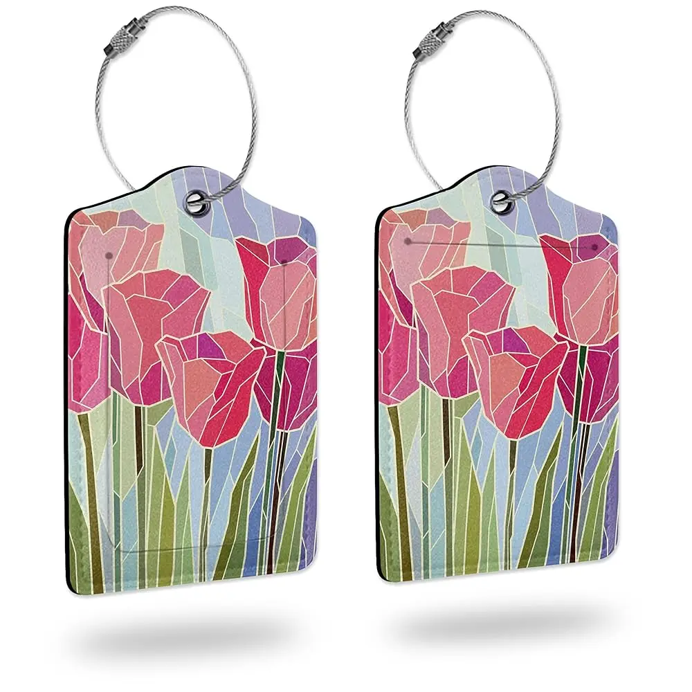 

Free ShippingLuggage Tags for suitcases,2 Pack Pink Tulip Luggage Tag,Leather Stainless Steel Loop Label Tag for Women Men Girls