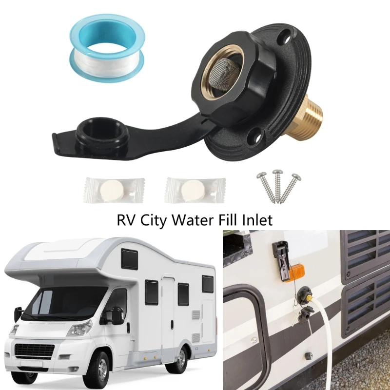 RV Motorhome Boat Trailer Leakproof Water Fill Inlet Flange with Brass Check Valve Easy Installation Camper Plumbing Accessory