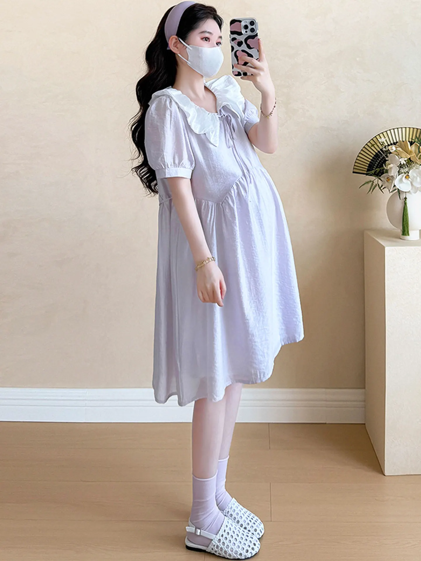 maternity-dress-summer-new-sweet-doll-collar-large-size-short-skirt-women's-summer-small-figure-maternity-wear-casual