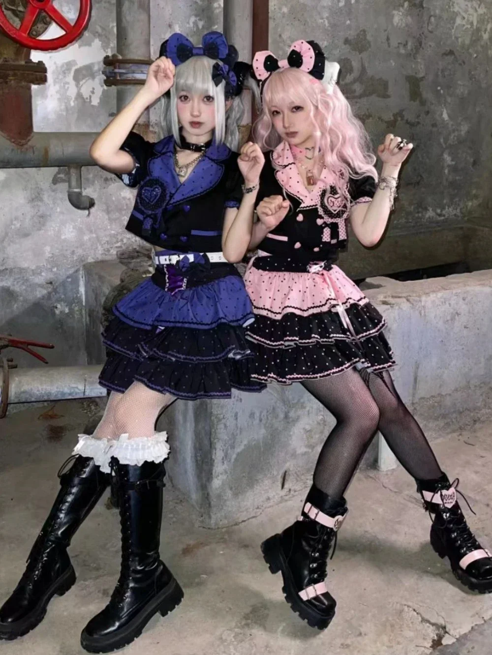 

2025 NEW Y2k American Vintage Subculture Punk Streetwear Shirt Skirt 2-piece Set Sweet Spicy Lolita Suit Polka Dot Fluffy Skirt