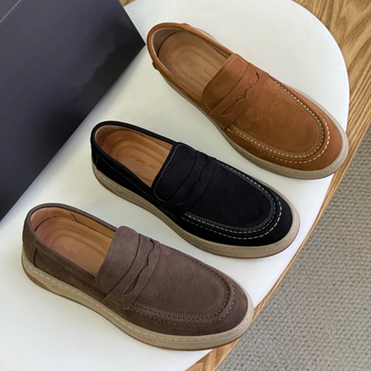 

Jenny&Dave British Style Casual Shoes Men's Moccasins Genuine Leather Comfortable Breathable Flat Loafers Shoes Men