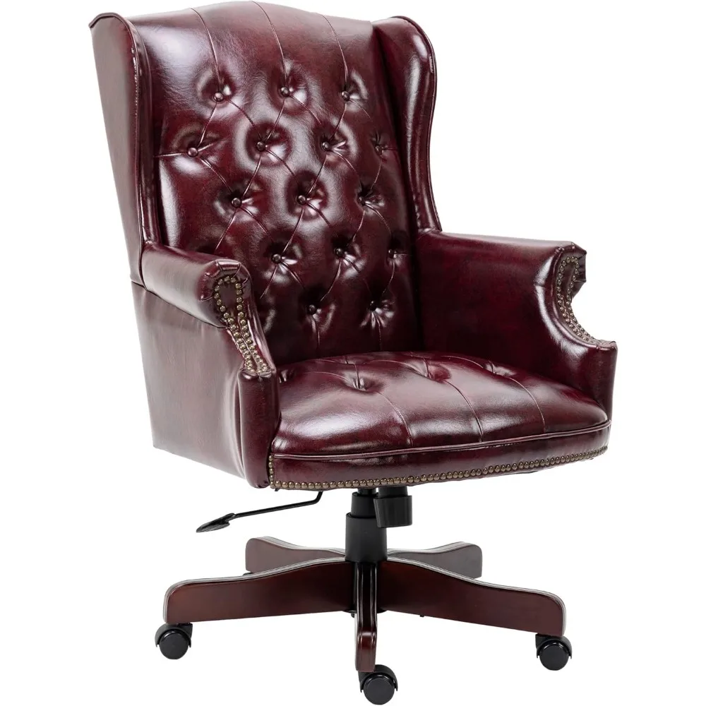 high-back reclining ergonomic office chair with padded seat and backrest, pu leather, wheels - burgundy