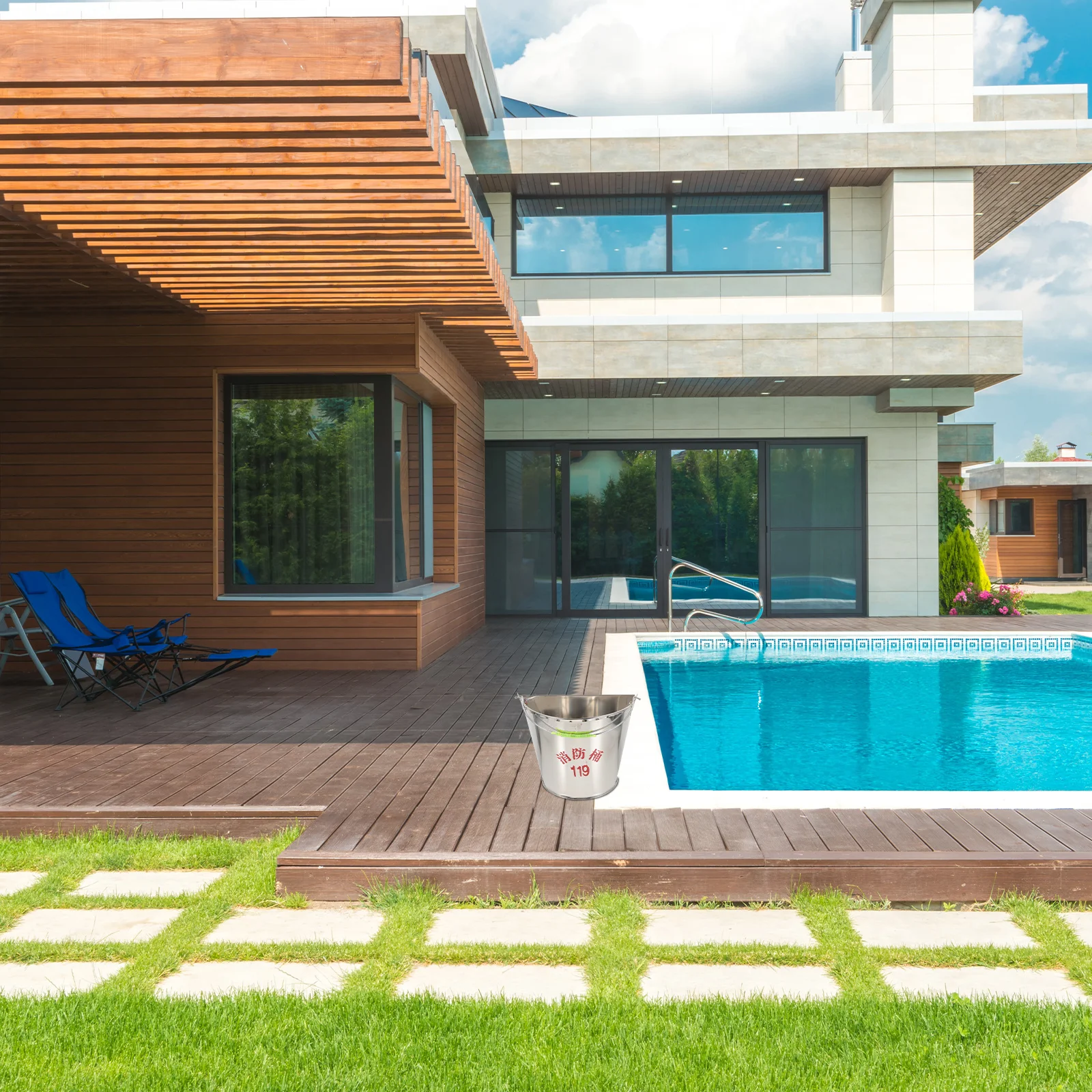 1pcs Stainless Steel Semi Circular Sand Bucket Emergency Fire Bucket For Home Fireplace Durable Heat Resistant Double Insulated