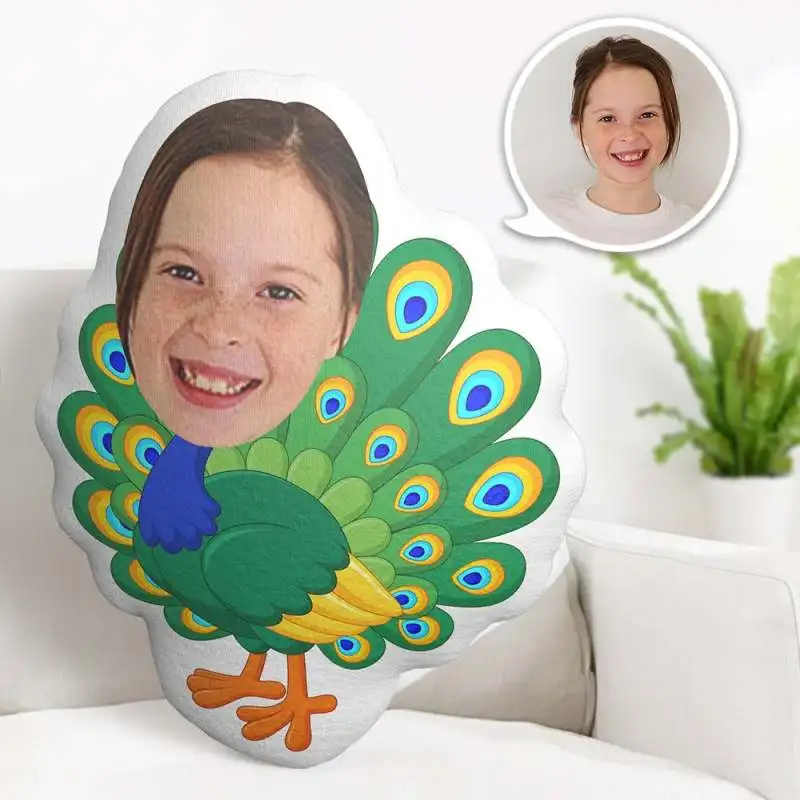 Minime Pillow cushion Dolls Photo Face customized  Pillow creative Personalized Girl Face Pillow Cartoon Superhero Peacock