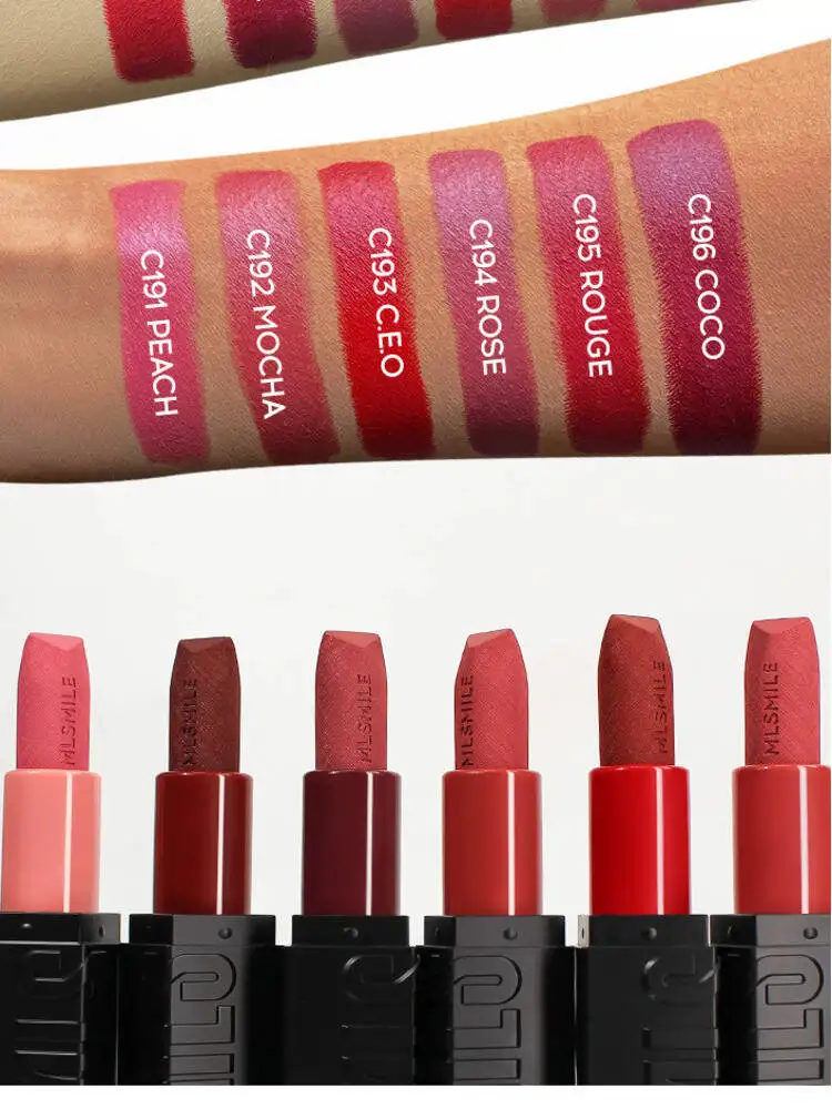 Zestaw matowych szminek MLSMILE z efektem tłoczenia, łatwy w aplikacji, nawilżający balsam do ust, naturalne kolory nude, 3 sztuki, nowość 2025