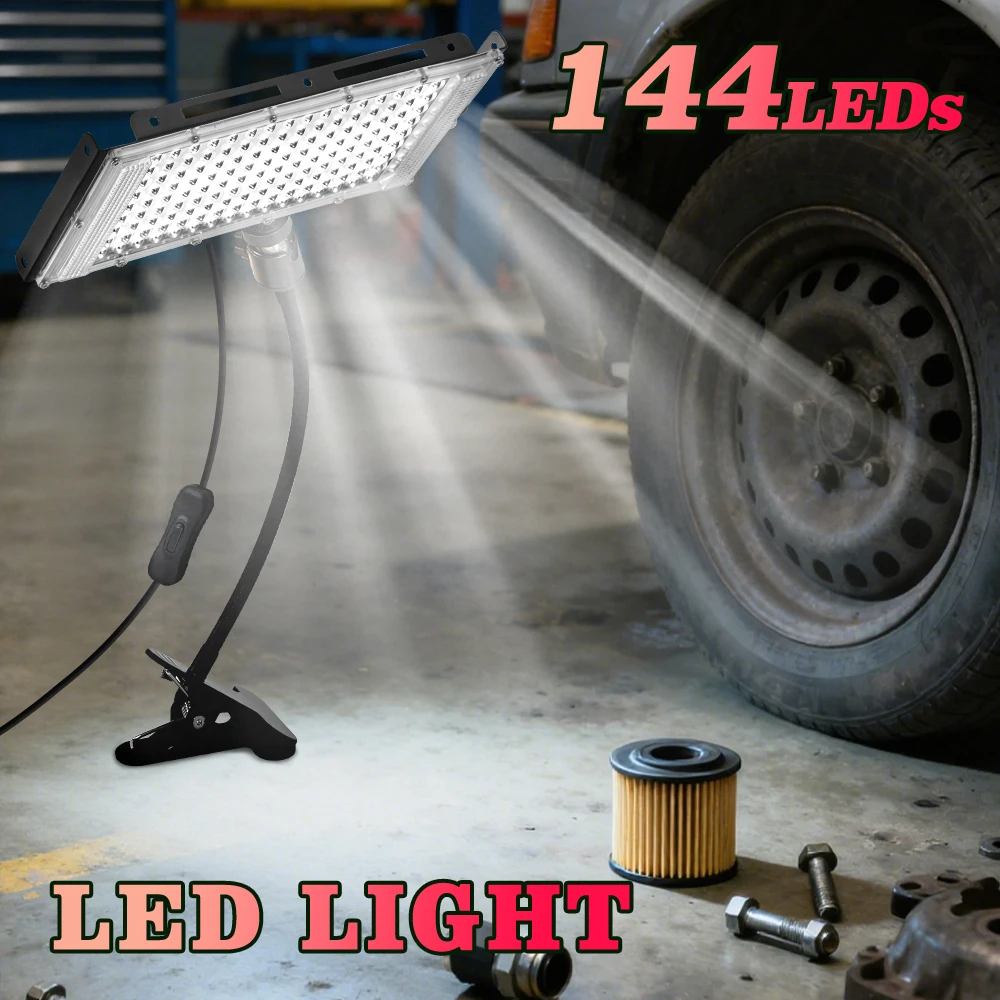 超高輝度144ledクリップ式作業灯-フレキシブルグースネック-車修理検査ランプ-ガレージハンズフリーワークショップ照明