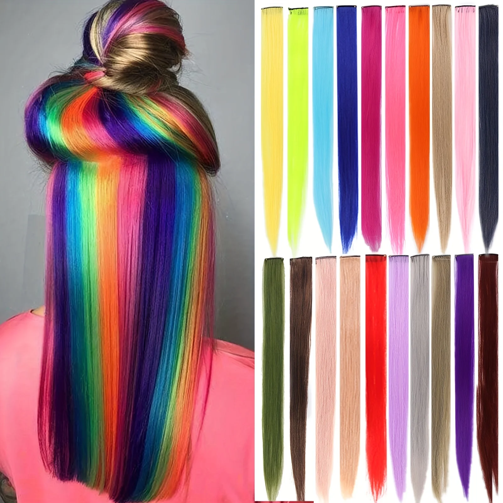 

10 pack of 22 inch colored dyed synthetic hair pieces, long straight hair pieces, colored wig hair pieces