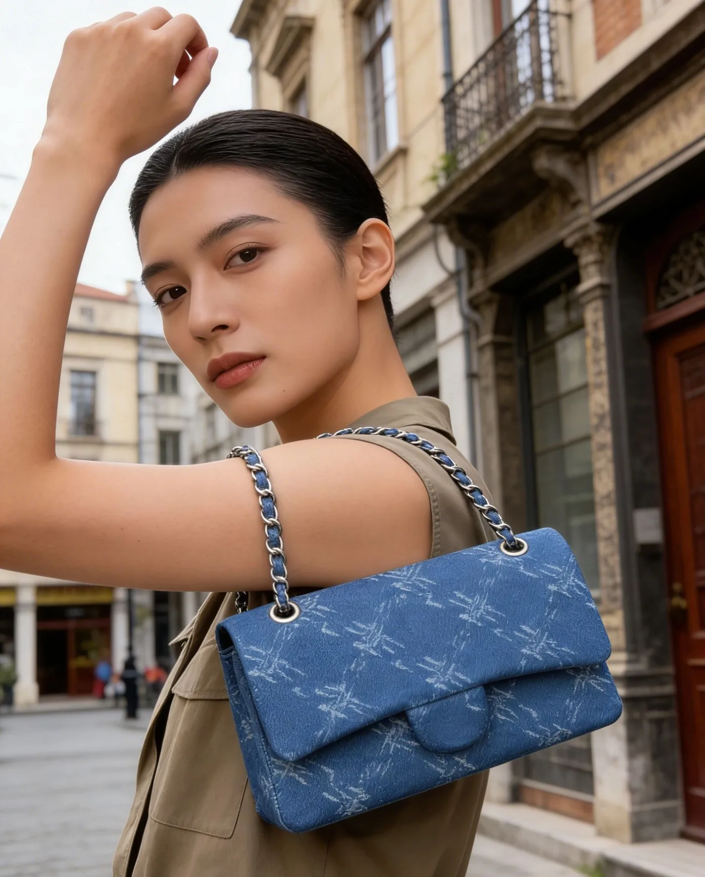 

Fashion Blue Quilted Crossbody Bag for Women Compact Square Shape with Chain Strap Trendy Look for Summer and Street Style