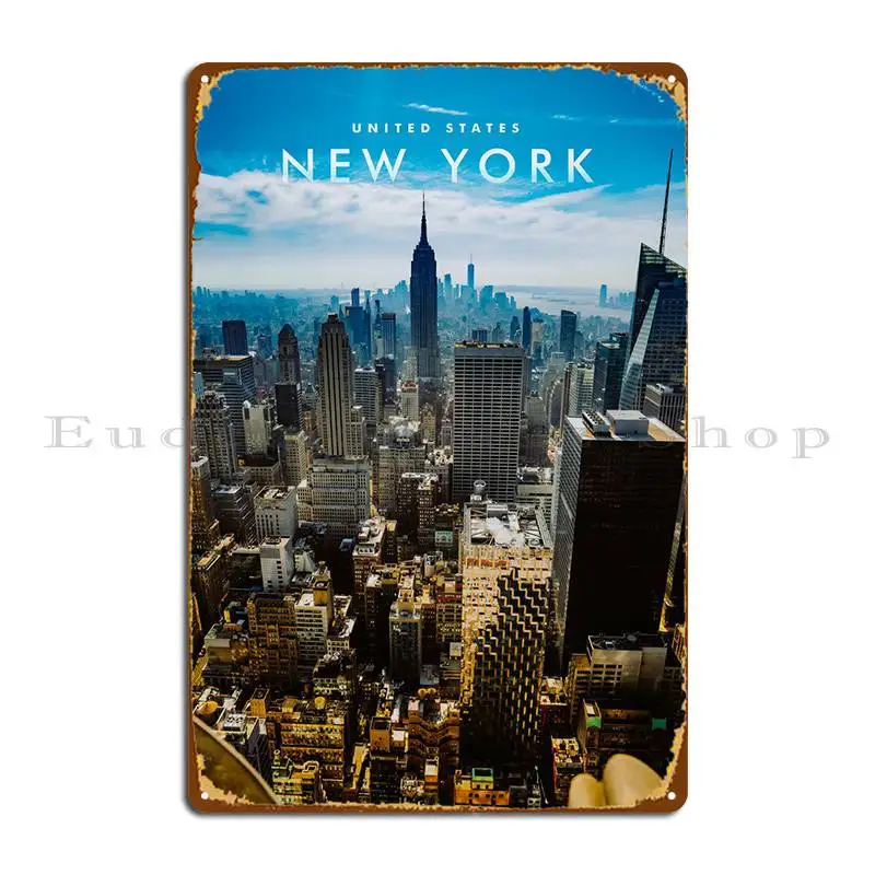 New York Skyscraper Metal Sign Rusty Decoration Create Character Classic Tin Sign Poster