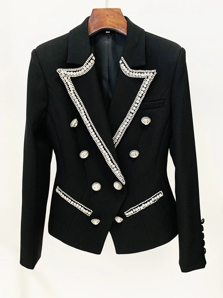 HIGH STREET Newest 2024 Designer Jacket Women\'s Diamonds Crystal Beaded Blazer Straight Pants