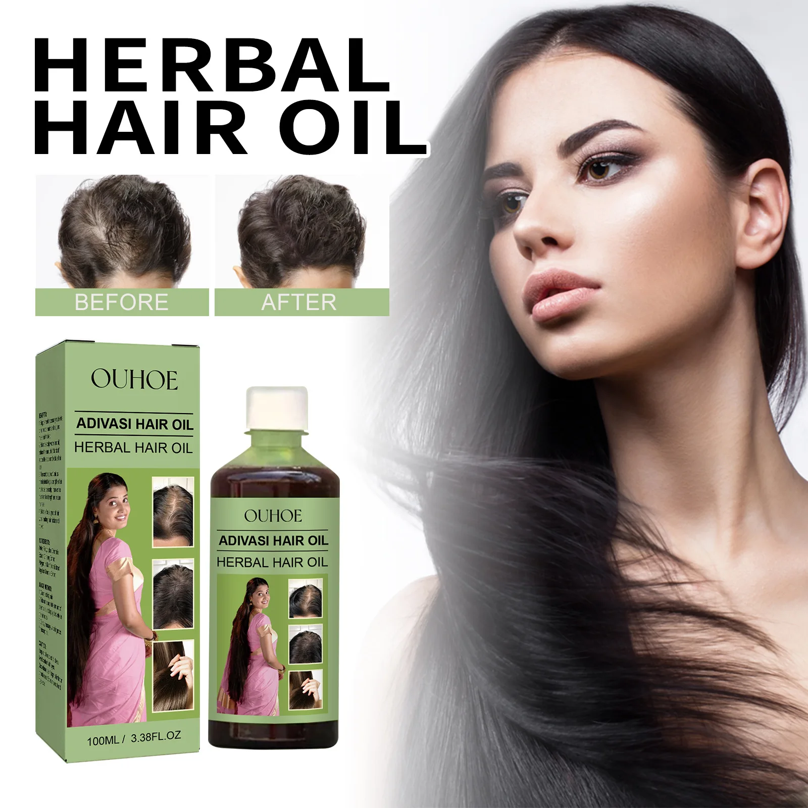 Ouhoe-aceite para cabello denso a base de hierbas, crema de peinado suave para el cuero cabelludo, antipérdida de cabello, 100ml