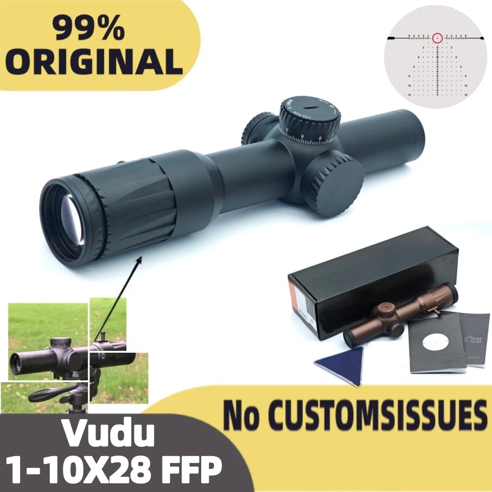 Original ET Vudu 1-10x28mm First Focal Plane(FFP) Sniper Rifle Optic Scope Daylight Bright Dot 34mm Tube Diameter Black/FDE