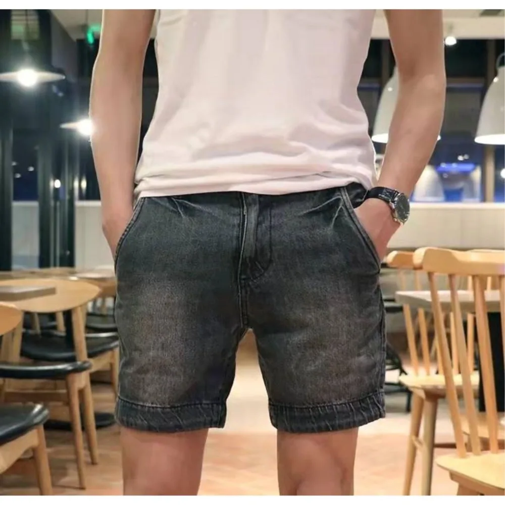 Invisible Open Crotch Outdoor Sex Summer Men's Jean Shorts Streetwear Retro Casual Straight Leg Jeans Erotic Pants Three Points