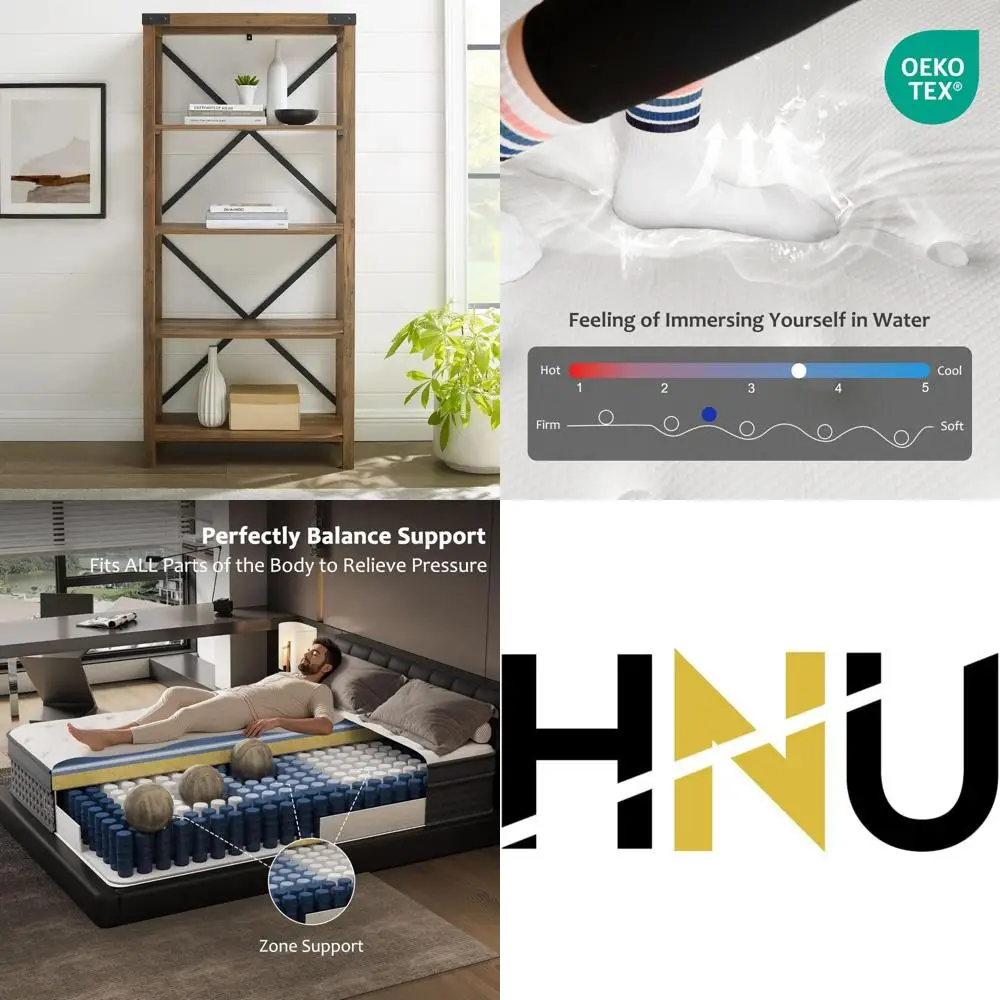 Farmhouse Style Rustic Bookshelf 64-Inch Tall, Modern Charm, MDF and Laminate Shelves, Warp-Resistant, Durable Storage Solution