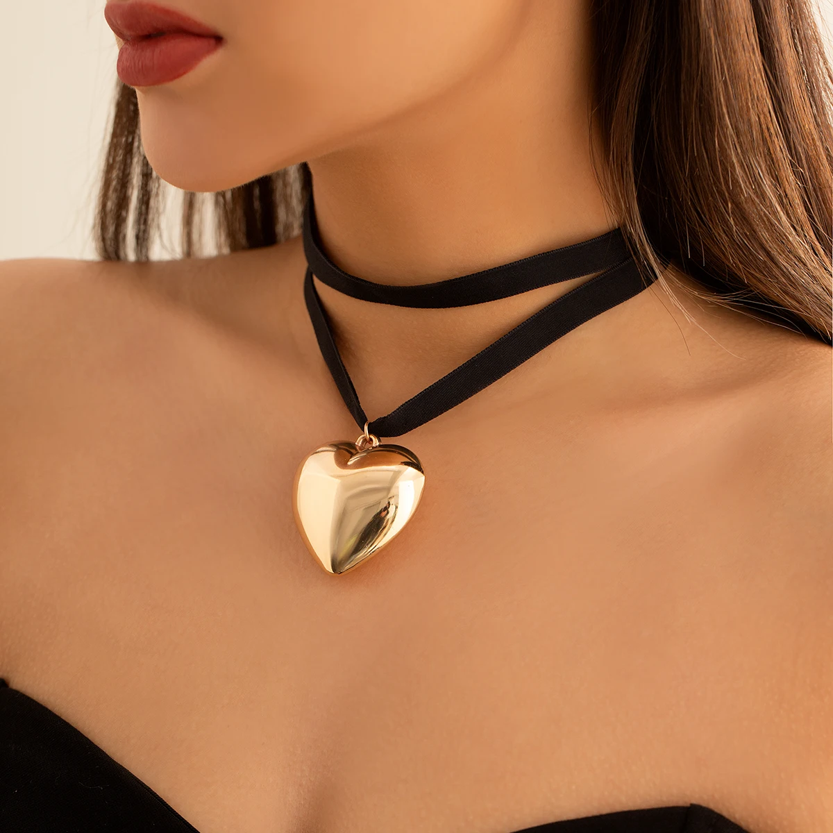 Salircon Exaggerated CCB Big Heart Pendant Choker Necklace Gothic Black Velvet Necklace For Women Sexy Party Jewelry Gift