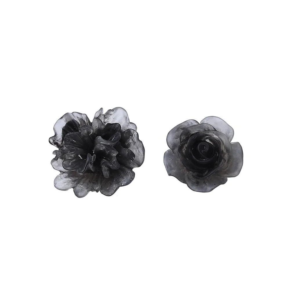 10PCS Black Flowers Series Miniature Flat Back Resin Cabochons For Hairpin Scrapbooking DIY Home Decor Craft Accessories