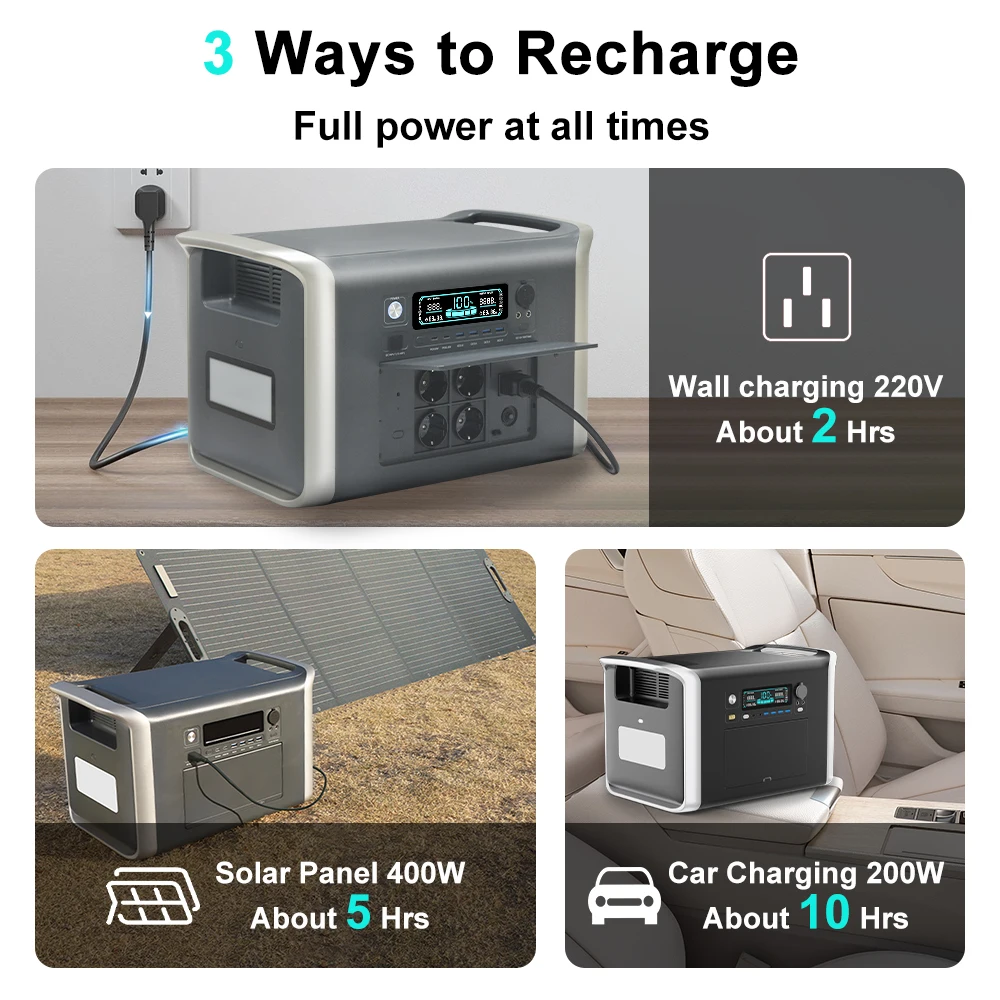 Portable Camping Power Station LiFePo4 Battery Power Supply Solar Generators 2600W 1800W 1000W 500W Energy Storage 220V 110V AC